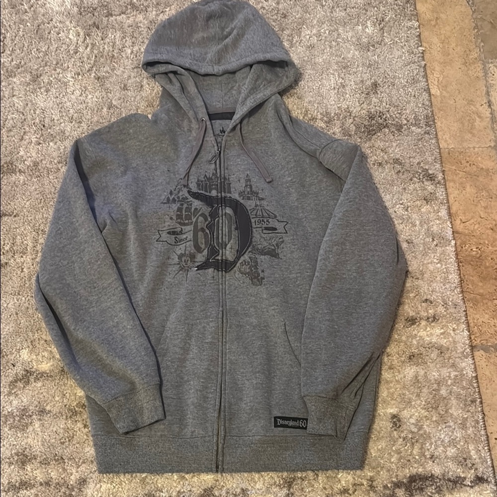 🍍 Disney Parks 60th Anniversary Unisex Gray Logo Full Zip Sweater Hoodie Size L